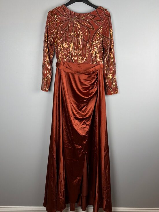 Dresses & Skirts - Unithorse Formal Gown Evening Dress Womens L Orange Sequin Event Satin Long